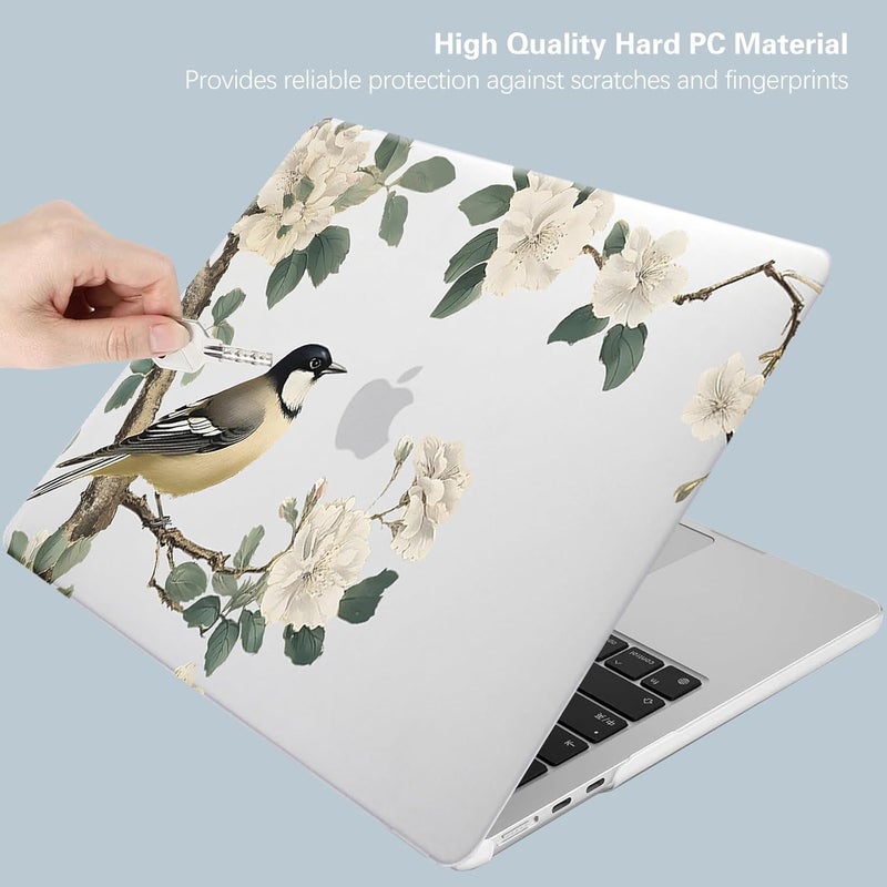 KEROM Bird Flower Case for MacBook Air 13 inch 2025 M4, 2024-2022 M3 M2 A3240 A3113 A2681, Cute Sleek Elegant Aesthetic Plastic Hard Shell & Keyboard Cover for MacBook Air 13.6 inch Case - Image 3